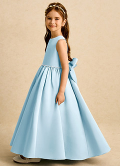 Azazie Daisies Flower Girl Dresses Sky Blue Ball-Gown Bow Matte Satin Dress image4