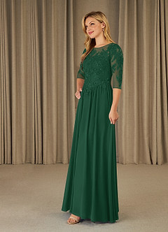 Azazie Mirielle vestidos de madre de la novia Vestido de Verde Oscuro de Gasa de Corte En A con Encaje Scoop image3