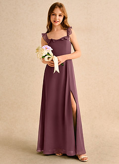 Azazie Chip Girls Formal Blumenmädchenkleider A-Linie ärmellos Chiffon Kleid Sangria image5