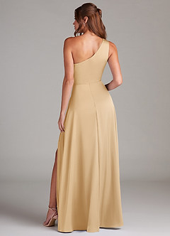 Azazie Brooke Bridesmaid Dresses Gold A-Line One Shoulder Stretch Satin Dress image8