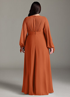 Azazie Matilda Bridesmaid Dresses Burnt Orange A-Line Long Sleeve Chiffon Dress image10