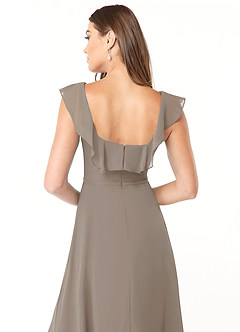 Azazie Jinny Bridesmaid Dresses Taupe A-Line Square Neckline Ruched Chiffon Dress image6