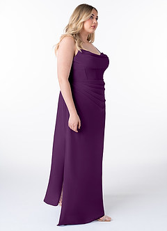 Azazie Mai Bridesmaid Dresses Grape Sheath Pleated Chiffon Dress image10
