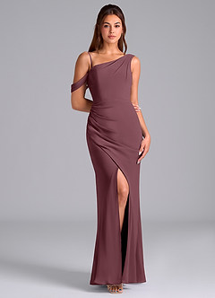 Azazie Madelyn Bridesmaid Dresses Sangria Mermaid One Shoulder Chiffon Convertible Dress image3