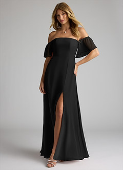 Azazie Sue Bridesmaid Dresses Black A-Line Off the Shoulder Chiffon Convertible Dress image3