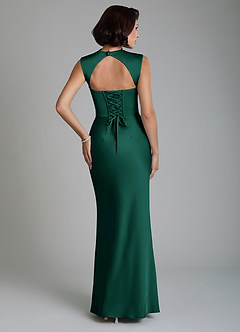 Azazie Lumia Robes de demoiselle d'honneur Robe Fourreau en Satin extensible Corset émeraude image2
