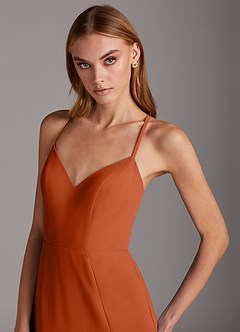 Azazie Manila Vestidos de damas de honor Vestido de Naranja Quemada de Gasa de Corte Recto con Cuello en V image6