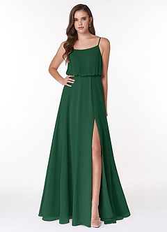 Azazie Lupe Final Sale Dark Green A-Line Scoop Blouson Chiffon Dress image1
