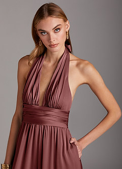 Azazie Oli Bridesmaid Dresses Amethyst Pleated Stretch Satin Jumpsuit image6