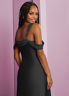Barbie ♥ Azazie Jurken voor bruidsmeisjes Jurk van Stretch Satijn met Kolom Geplooid Zwart image15