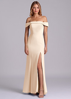 Azazie Luciana Robes de demoiselle d'honneur Robe Fourreau Convertible en Mousseline de soie Épaule décolletée Albâtre Blanc image1