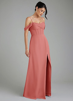 Azazie Cece Robes de demoiselle d'honneur Robe Trapèze en Mousseline de soie Épaule décolletée Antique Rose image5
