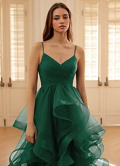 Carmencita Smaragdgrün A-Linien-Rüschen-Abendkleid image9