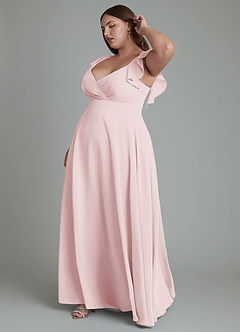Azazie Leilani Robes de demoiselle d'honneur Robe Trapèze en Mousseline de soie Plissé Rose Pâle image10