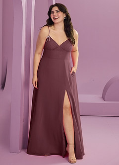 Barbie ♥ Azazie Bridesmaid Dresses Sangria A-Line with Pockets Chiffon Dress image7