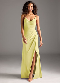 Azazie Deandra Bridesmaid Dresses Lemon Sorbet Mermaid Pleated Chiffon Dress image5
