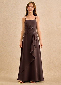 Azazie lolly Girls Formal Robe Demoiselle D'honneur Fillette Robe Trapèze en Mousseline de soie Plissée Ganache image4