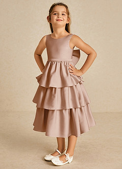 Azazie Margery Flower Girl Dresses English Rose A-Line Bow Stretch Satin Dress image3