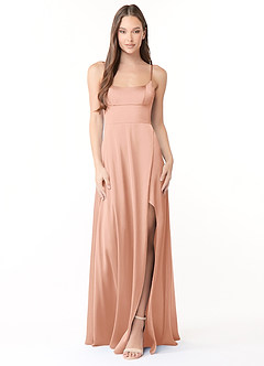 Azazie Halsey Brautjungfernkleider Etui Seitliche Cut-Outs Stretch-Satin Kleid Roségold image1