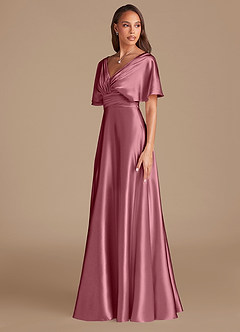 Azazie Pamela Bridesmaid Dresses Desert Rose A-Line Pleated Metallic Satin Dress image4