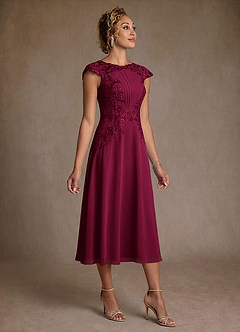 Azazie Crista Mother of the Bride Dresses Burgundy A-Line Lace Chiffon Dress image3