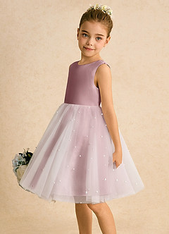 Azazie Esme Robe Demoiselle D'honneur Fillette Robe Princesse en Tulle Arc Rose Poussiéreuse image4