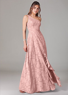 Azazie Ellianna Jurken voor bruidsmeisjes Jurk van Bloemen Burn-out met A-lijn One-shoulder Poederroze image3