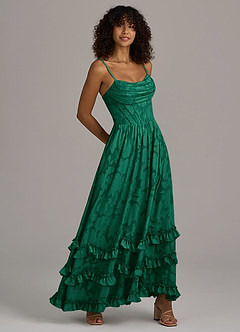 Azazie Lettie Bridesmaid Dresses Emerald A-Line Corset Floral Burnout Dress image4