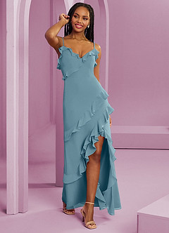Barbie ♥ Azazie Robes de demoiselle d'honneur Robe Fourreau en Mousseline de soie Bleu Maussade image3
