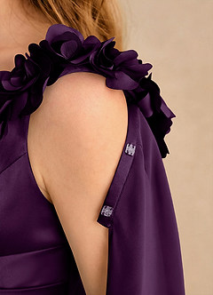 Azazie Rosita Girls Formal Robe Demoiselle D'honneur Fillette Robe Trapèze en Satin extensible Plissée Grain De Raisin image6