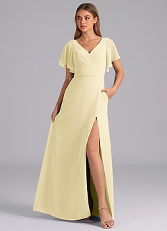 Azazie Ambrosia Bridesmaid Dresses Lemon Sorbet A-Line Pleated Chiffon Dress image3