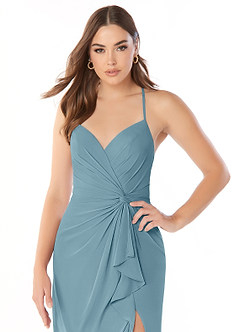 Azazie Aribella Bridesmaid Dresses Moody Blue Sheath Ruched Chiffon Dress image5
