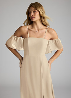 Azazie Sue Bridesmaid Dresses Champagne A-Line Off the Shoulder Chiffon Convertible Dress image2