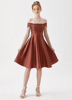 Azazie Amira Junior Auburn A-Line Pleated Stretch Satin Dress image5