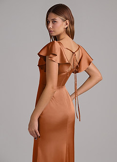 Azazie Elkie Jurken voor bruidsmeisjes Jurk van Stretch Satijn met Zeemeermin Vierkante halslijn Koper image7