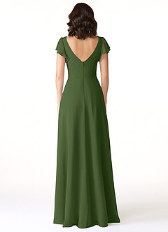 Azazie Omari Robes de demoiselle d'honneur Robe Trapèze en Mousseline de soie Olive image2