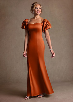 Azazie Redding Suknie dla Matki Panny Młodej Osłona Marszczony Satyna elastyczna Długość podłogi Sukienka image3