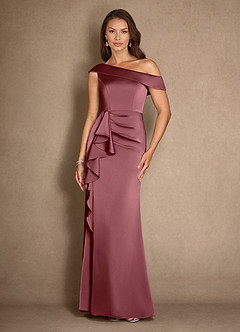 Azazie Hamptons vestidos de madre de la novia Vestido de Rosa Del Desierto de Satén Elástico de Corte En A con Plisado image1