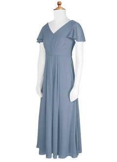 Azazie Peony Junior Dusty Blue A-Line Pleated Chiffon Dress image8