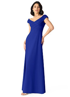 Azazie Evita Bridesmaid Dresses Royal Blue A-Line Off the Shoulder Stretch Crepe Dress image3