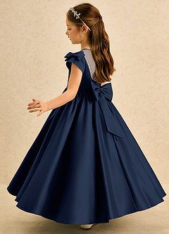 Azazie Toffee Abiti da Ragazza di Fiori Abito Stile Principessa in Raso Opaco Fiocco Marino Scuro image5