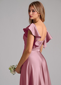 Azazie Leilani Bridesmaid Dresses Vintage Mauve A-Line Ruched Stretch Satin Dress image9