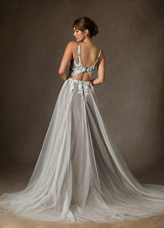 Azazie Goddess Wedding Dresses Diamond White Cocoa A-Line V-Neck Sequins Tulle Dress image2