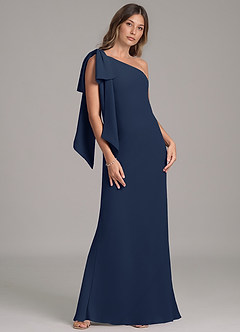 Azazie Capri Bridesmaid Dresses Dark Navy A-Line One Shoulder Chiffon Dress image4