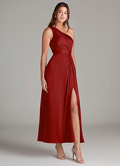 Azazie Brooke Suknie dla druhen Linia A Jedno ramię Satyna elastyczna Długość kostki Sukienka image4