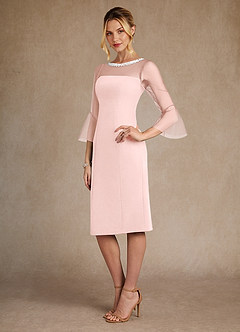 Azazie Bellevue Mother of the Bride Dresses Blushing Pink Sheath Beaded Stretch Crepe Dress image2