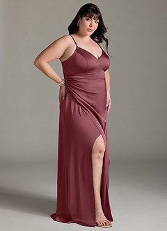 Azazie Marchella Robes de demoiselle d'honneur Robe Trapèze en Satin extensible Corset Rose Du Désert image9