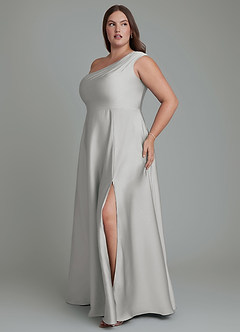 Azazie Melanie Jurken voor bruidsmeisjes Jurk van Stretch Satijn met A-lijn Off-shoulder Zilver image11