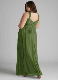 Azazie Hillian Abiti da Damigella Abito A-Line in Maglia con Scollo Halter a Pieghe Oliva image12