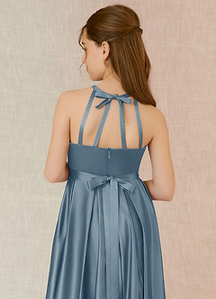 Azazie Arianthe Junior Dusty Blue A-Line with Pockets Stretch Satin Dress image7